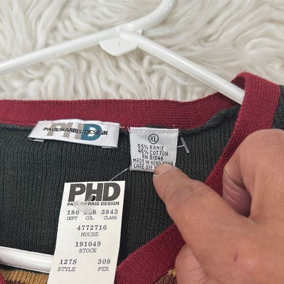 Paul Harris Vintage Design Red and Green Striped Cardigan Sweater Size XL NWT - Picture 6 of 8